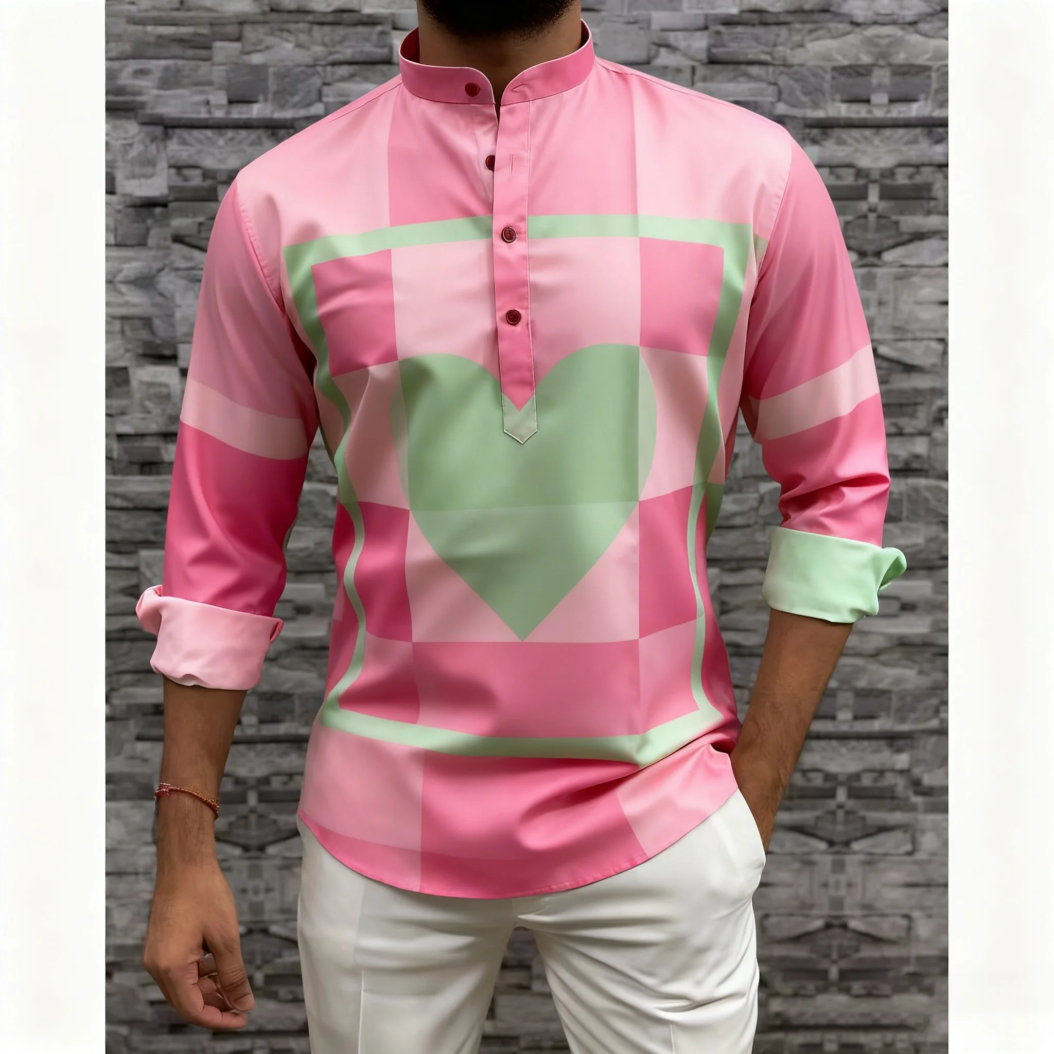 قميص مسلم قفطان دبي رداء رجالي بأكمام طويلة نمط عرقي 2026 ياقة واقفة ملابس عربية Ropa Musulmana Hombre #3