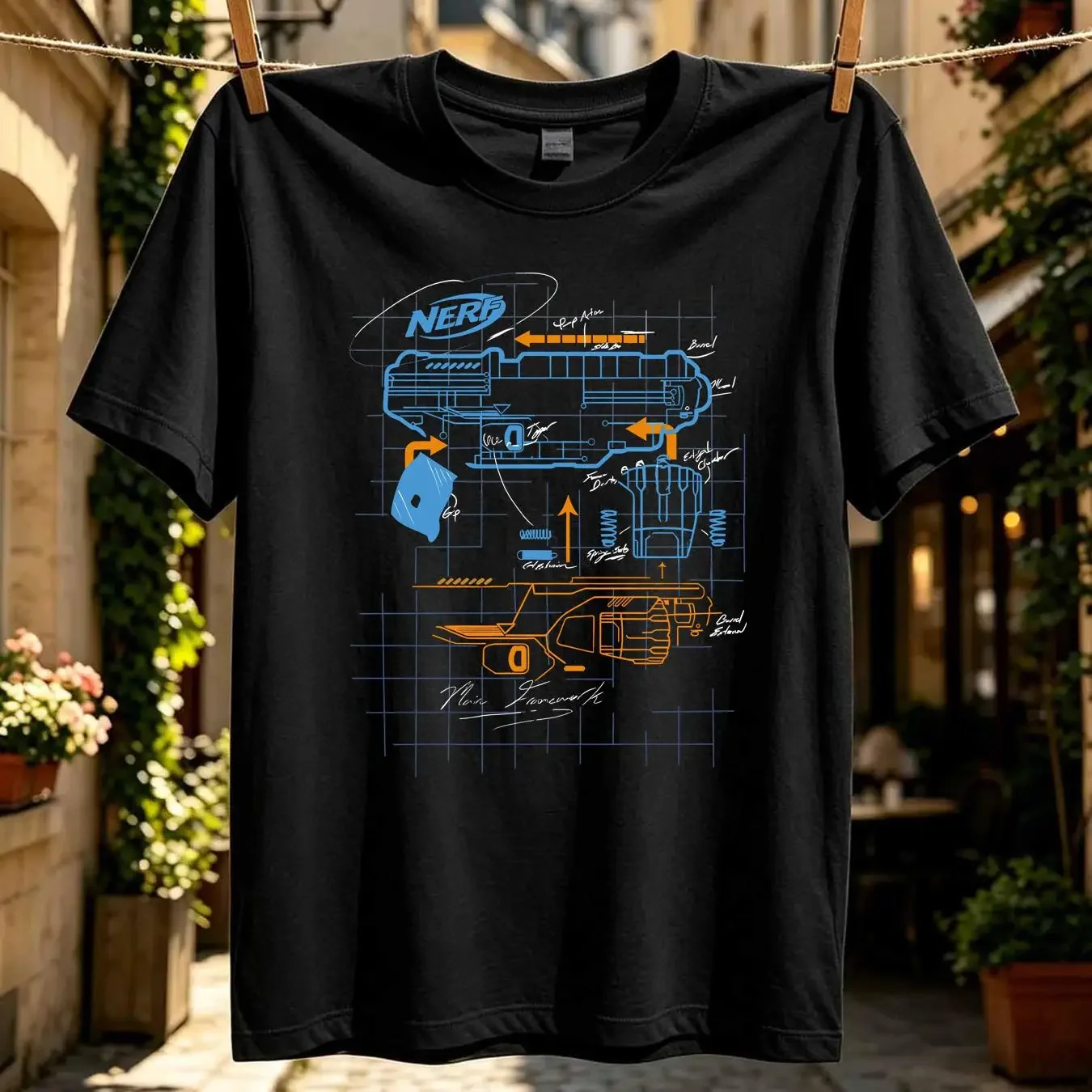 washed T Shirt Nerf Deconstructed Gun Kid's vintage Washed homme Versatile Stylish Comfortable graphic Slightly Unisex
