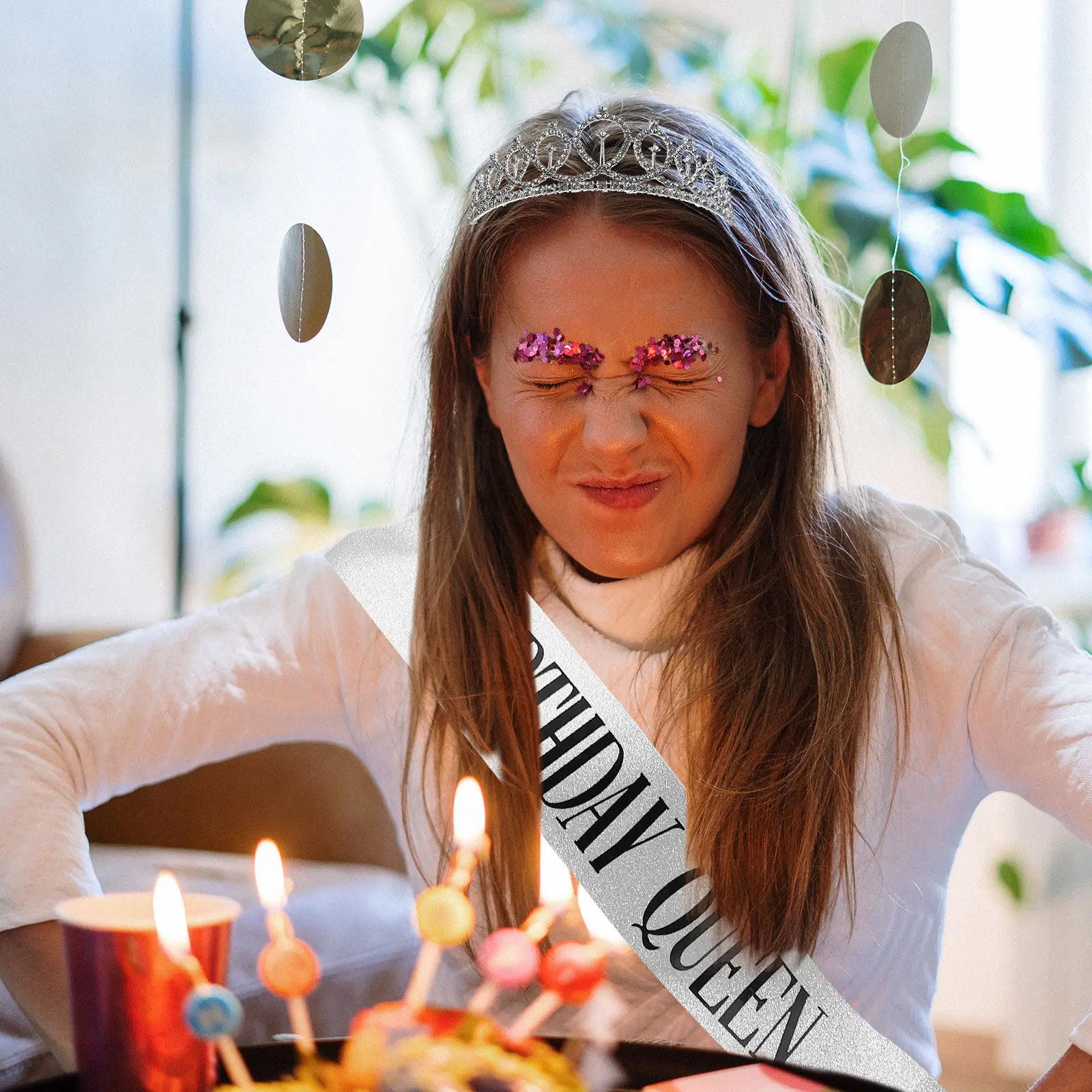Birthday Party Crown Headband Set with Matching Sash for Girls – Elegant Hair Hoop & Shoulder Strap