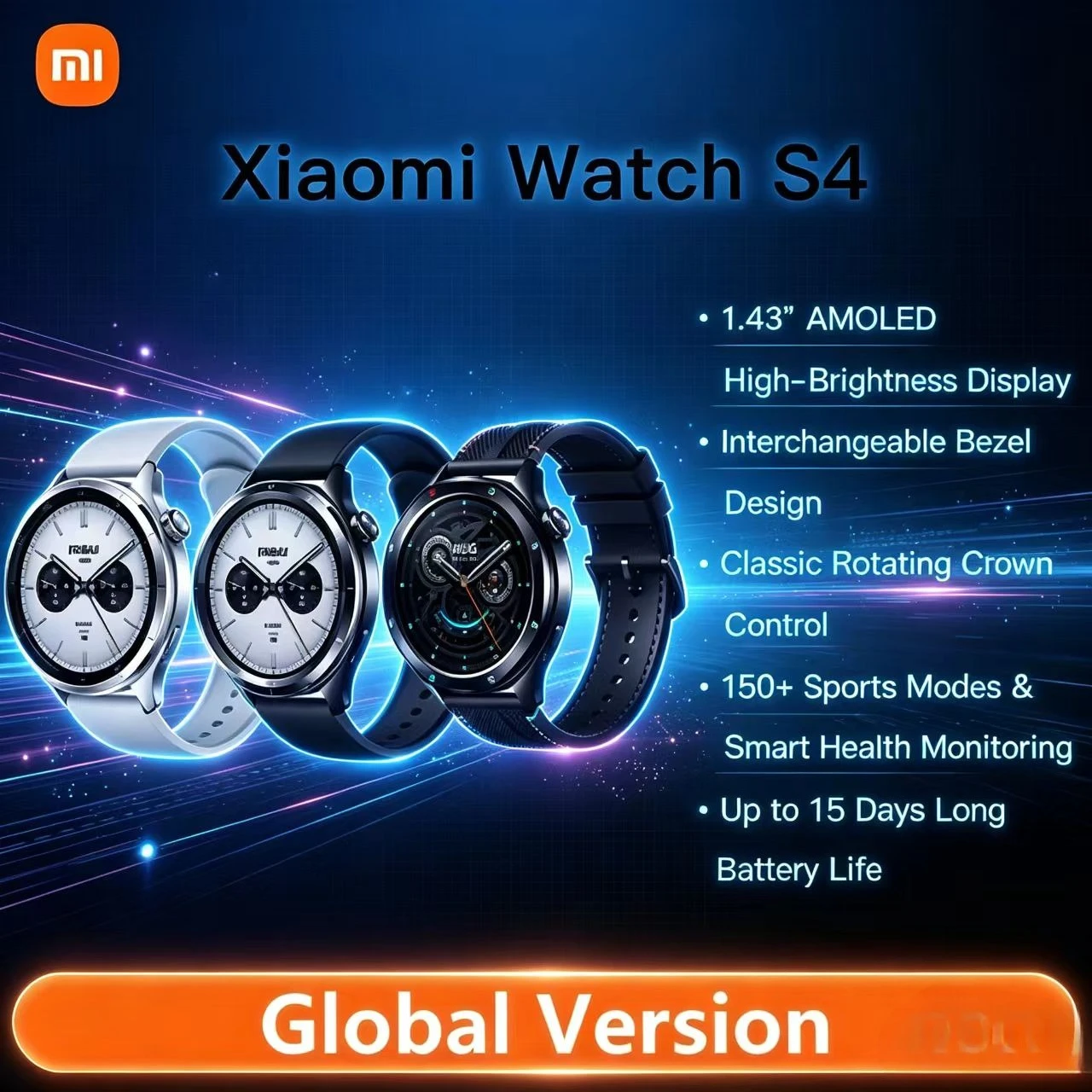 Xiaomi Watch S4 Global Version Smartwatch, 150+ Sports Modes, 1.43" AMOLED Display, Fall Detection, Health Monitoring,