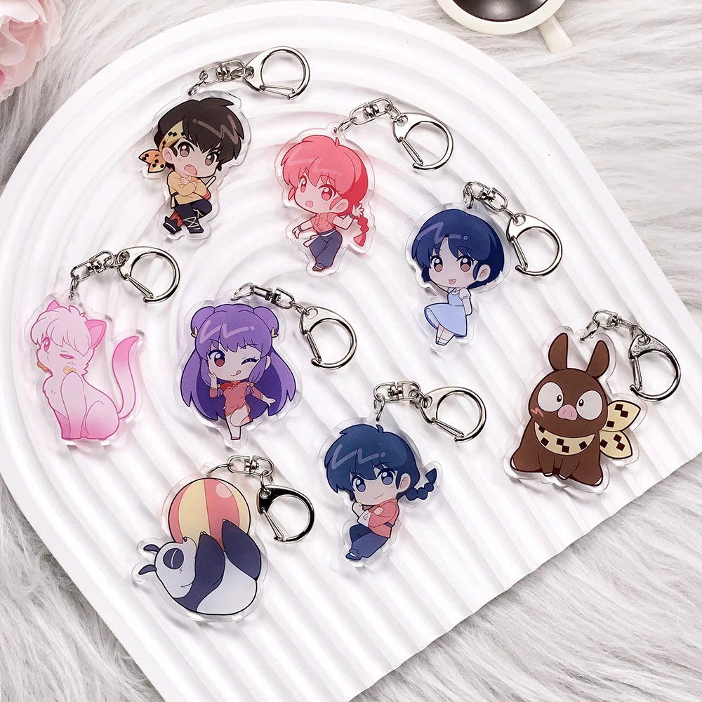 1/8PCS Llavero de acrílico de anime Ranma ½, accesorios de dibujos animados para bolsos, colgante divertido y lindo para mochila, soporte para llaves, regalos para amigos