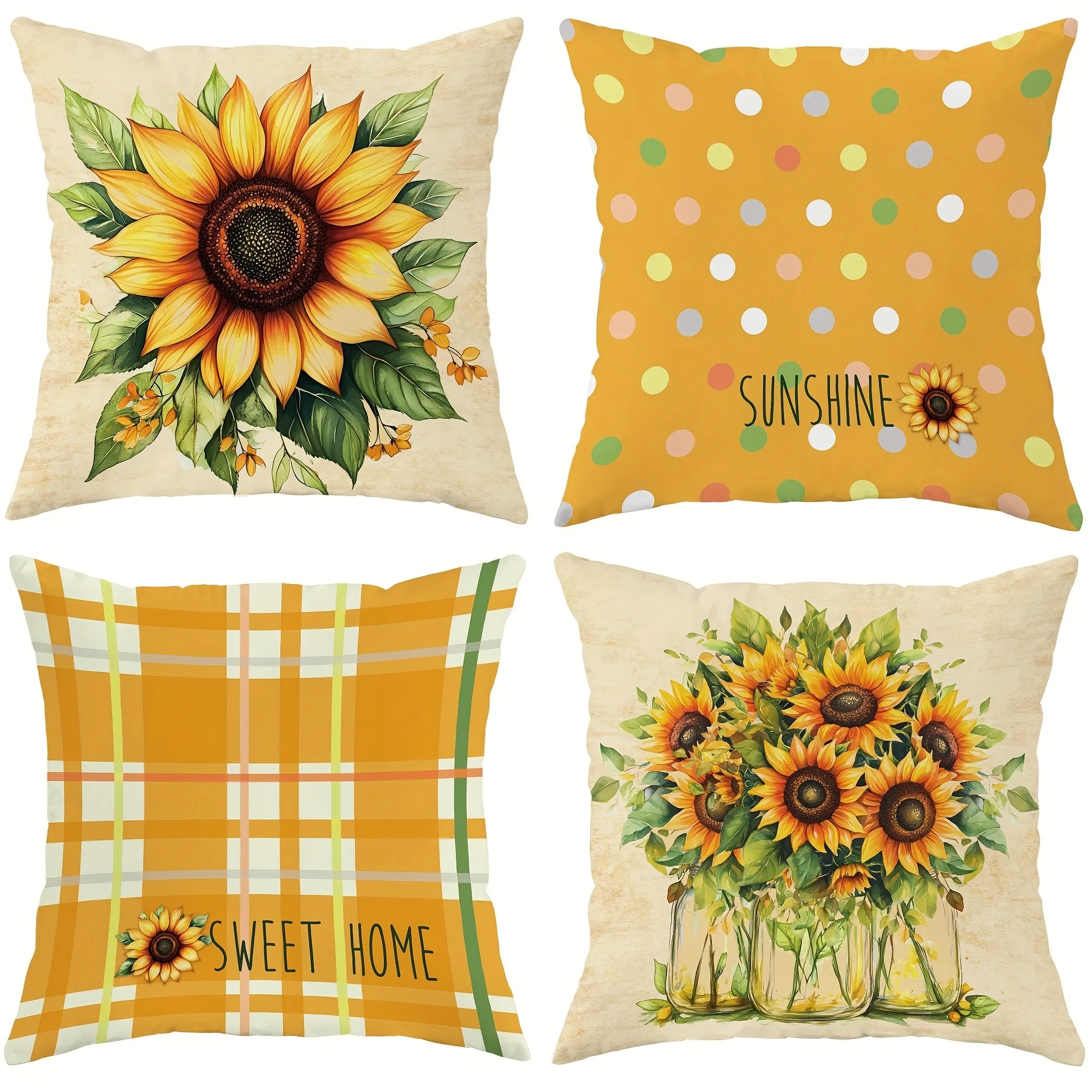 Sunflower - Infused Pillow Cover: Bright Blooms, Cheerful Patterns and Homey Wishes, Sofa Cushion Cover, Bedroom Room Decor Shor