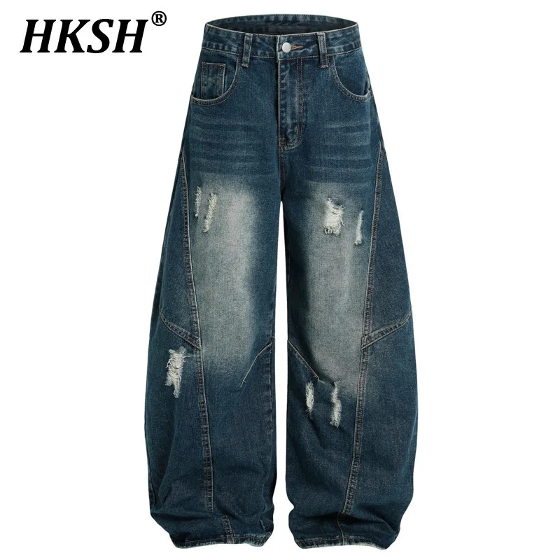 

HKSH Spring New Men Tide Y2K Original Design Elegant Fashion Vintage High Street Personality Loose Chic Casual Jeans Ins HK5924
