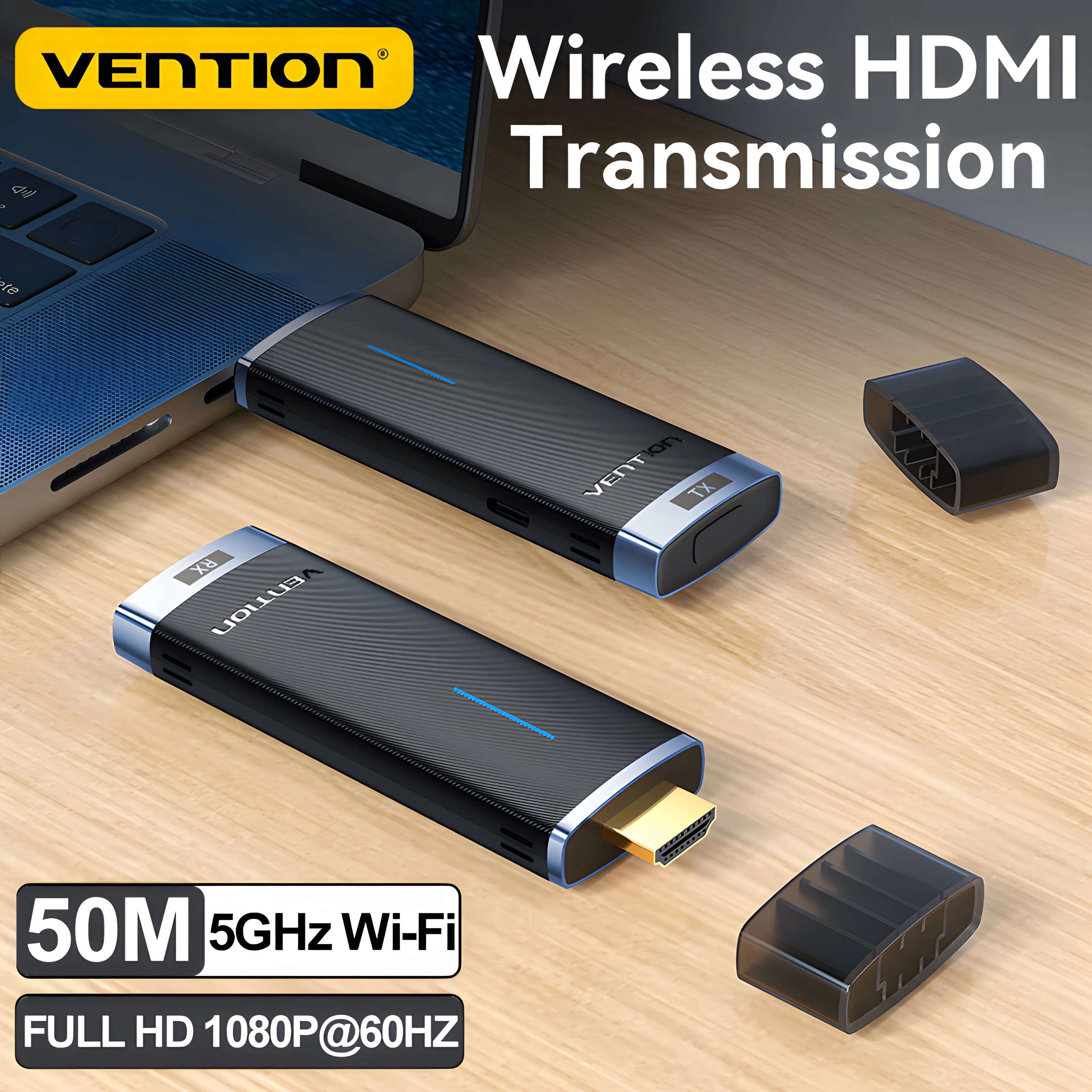 

Vention Wireless HDMI Transmitter TV Receiver Projector 5GHz WiFi 1080P@60Hz Display Dongle 50CM Distance for IOS Android Laptop