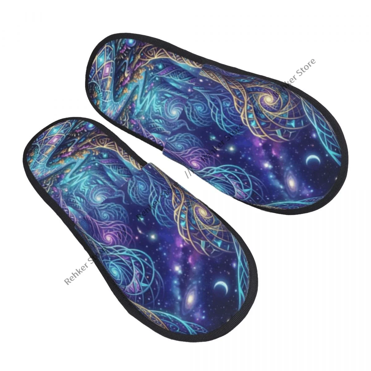 Soft Slippers Forest With Swirling Trees And Starry Night Sky Non-Slip Floor Indoor Home Furry Slippers Shoes For Bedroom