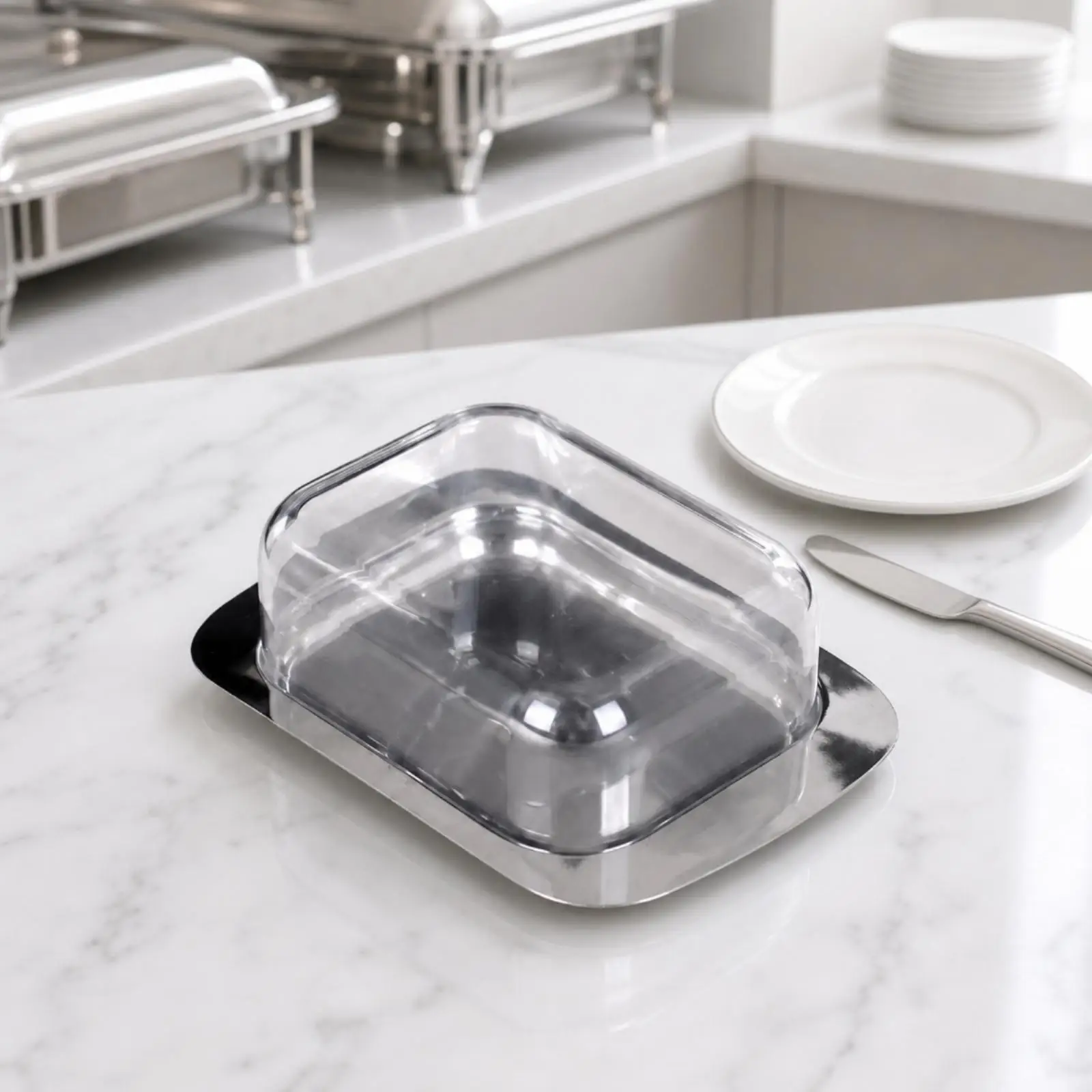 Lidded Butter Dish Stainless Steel with See Through Cover Durable Butter Keeper for Refrigerator Use Restaurant Dining Table