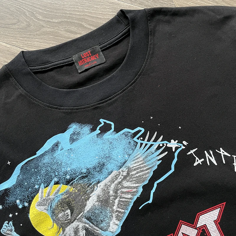 تي شيرت علوي من Lost Intricacy تي شيرت مطبوع عليه الملاك والشيطان ملابس الشارع الشهير قطن بأكمام طويلة تي شيرت للرجال والنساء Harajuku #2