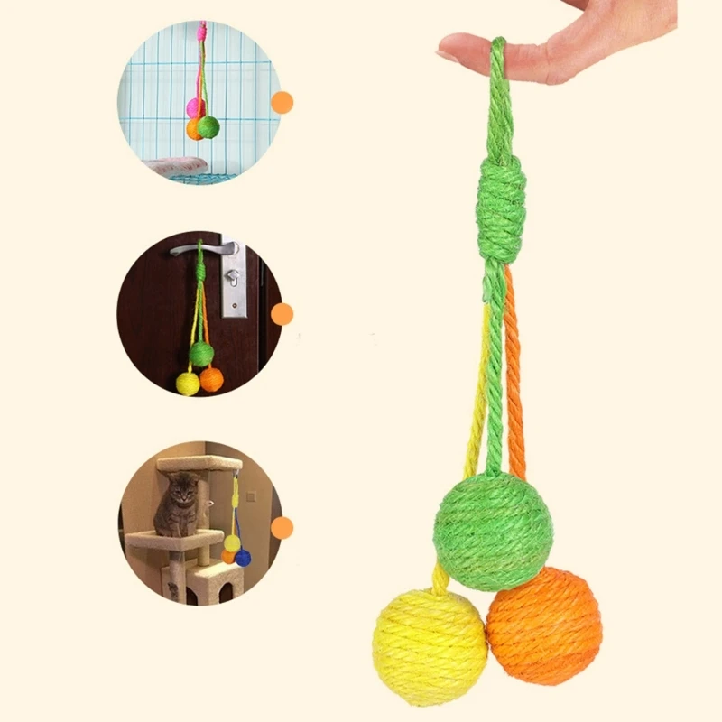 Esfera colorida do arranhador do sisal gatos com sinos para o jogo ativo que alivia o brinquedo do estresse exercício esfera