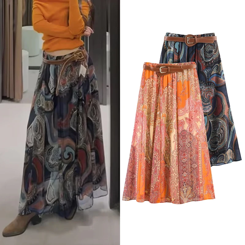2026 New Summer Skirts Women's Fashion Retro Print High Waist Elegant Women's Skirts Summer Chic Youth Travel Holiday Skirts