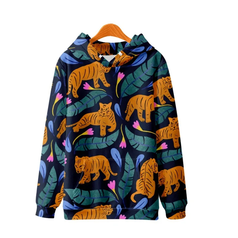

Autumn Couple Cartoon Tiger Leaves Printed Long Sleeve Pullover Hoodies Casual Men Women Sweatshirt Harajuku Streetwear