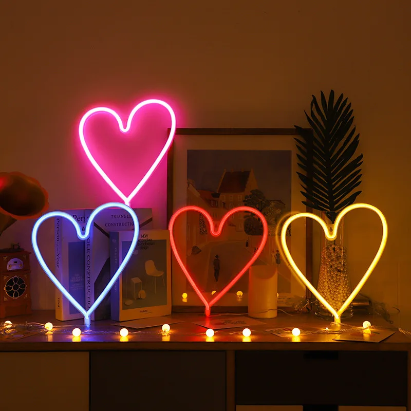 Heart Neon Sign Lights Valentines Day Decor for Wall Decor Neon Signs for Bedroom Wedding Birthday Holiday Party Childern Gift