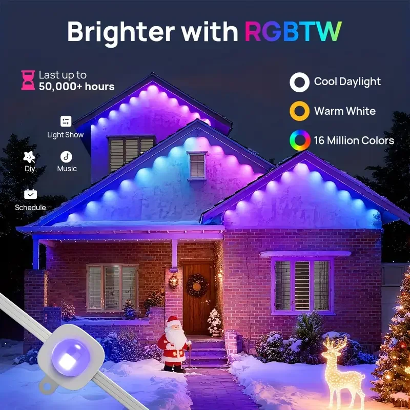 سنة عيد الميلاد عيد ميلاد DIY الإضاءة 60M الذكية RGB Eave أضواء التطبيق وجهاز التحكم عن بعد IP67 أضواء سلسلة LED خارجية دائمة #3