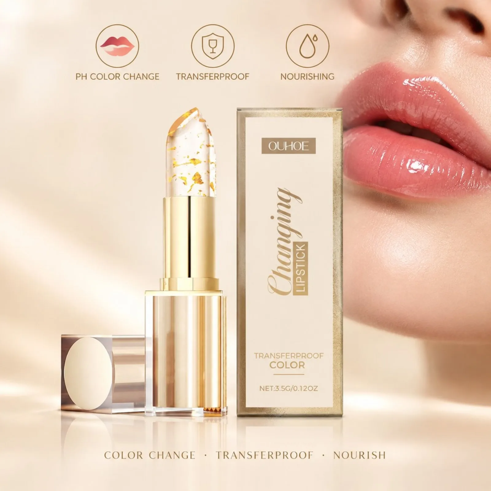 Gold Foil Color Changing Lip Balm Plumpness Nourishing Long Lasting Non-Greasy Lipstick Hydrate Repair Chapped Lips for Women