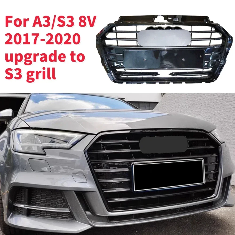 Racing Grills Front Hood Grille Car Front Bumper Grill Center Grille for S3 Grill for A3/S3 8V 2017-2020 With ACC