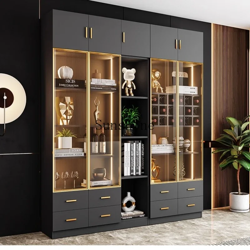simple wine cabinet light luxury glass door living room integrated display, multi-functional household combination storage