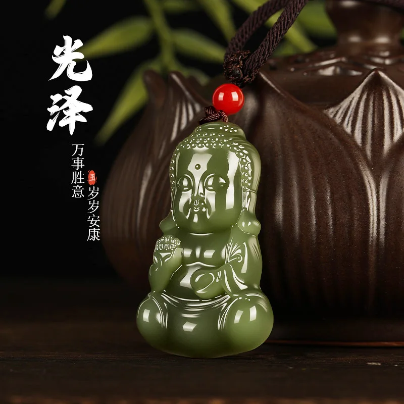 Natural Exquisite Hetian Jade Baby Buddha Pendant Unisex Maitreya Jade Necklace Pendant Ornament Gifts