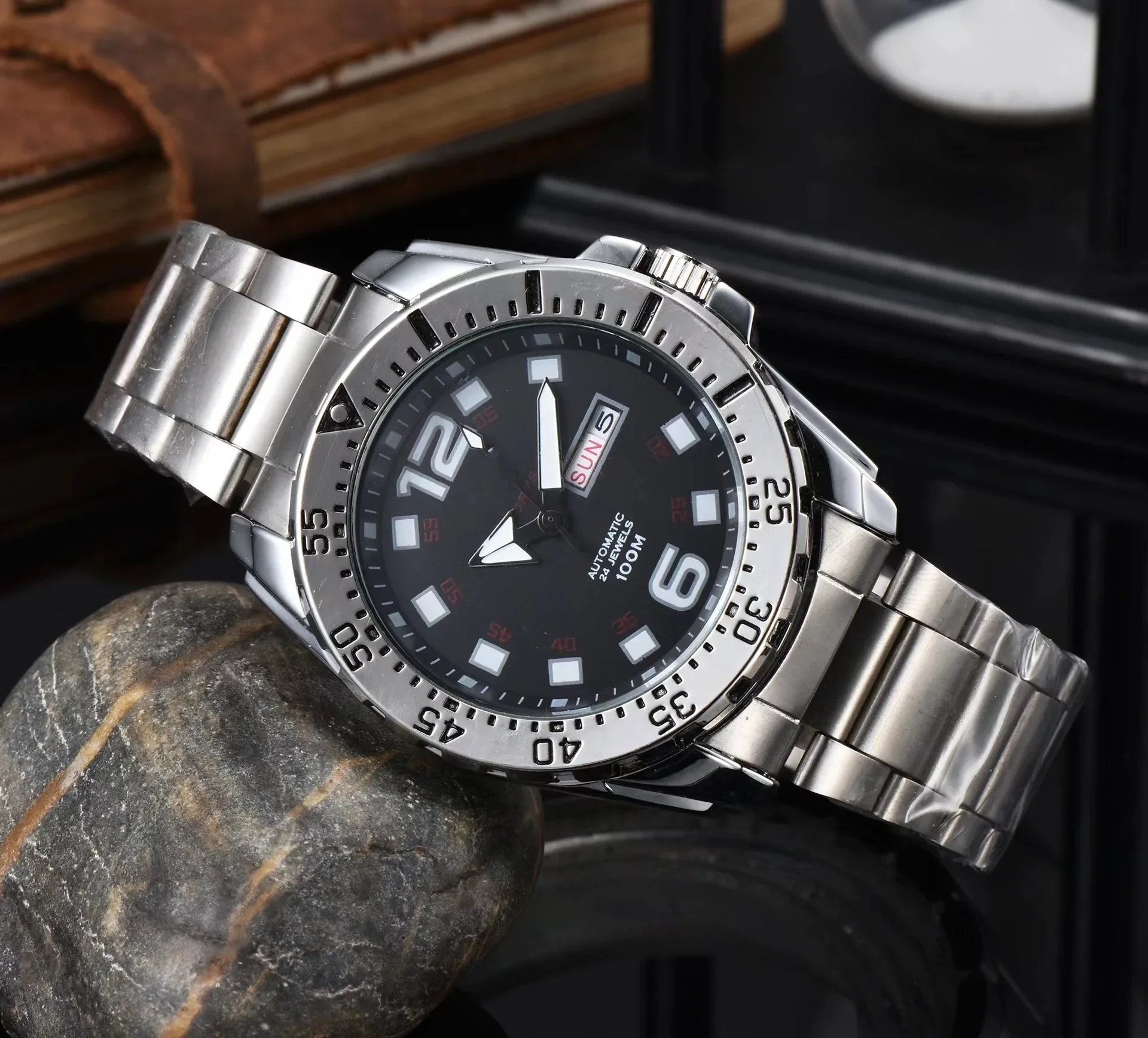 حزام فولاذي للرجال، قرص ساعة كبير عصري، تقويم، أسبوع، ساعة كوارتز راقية