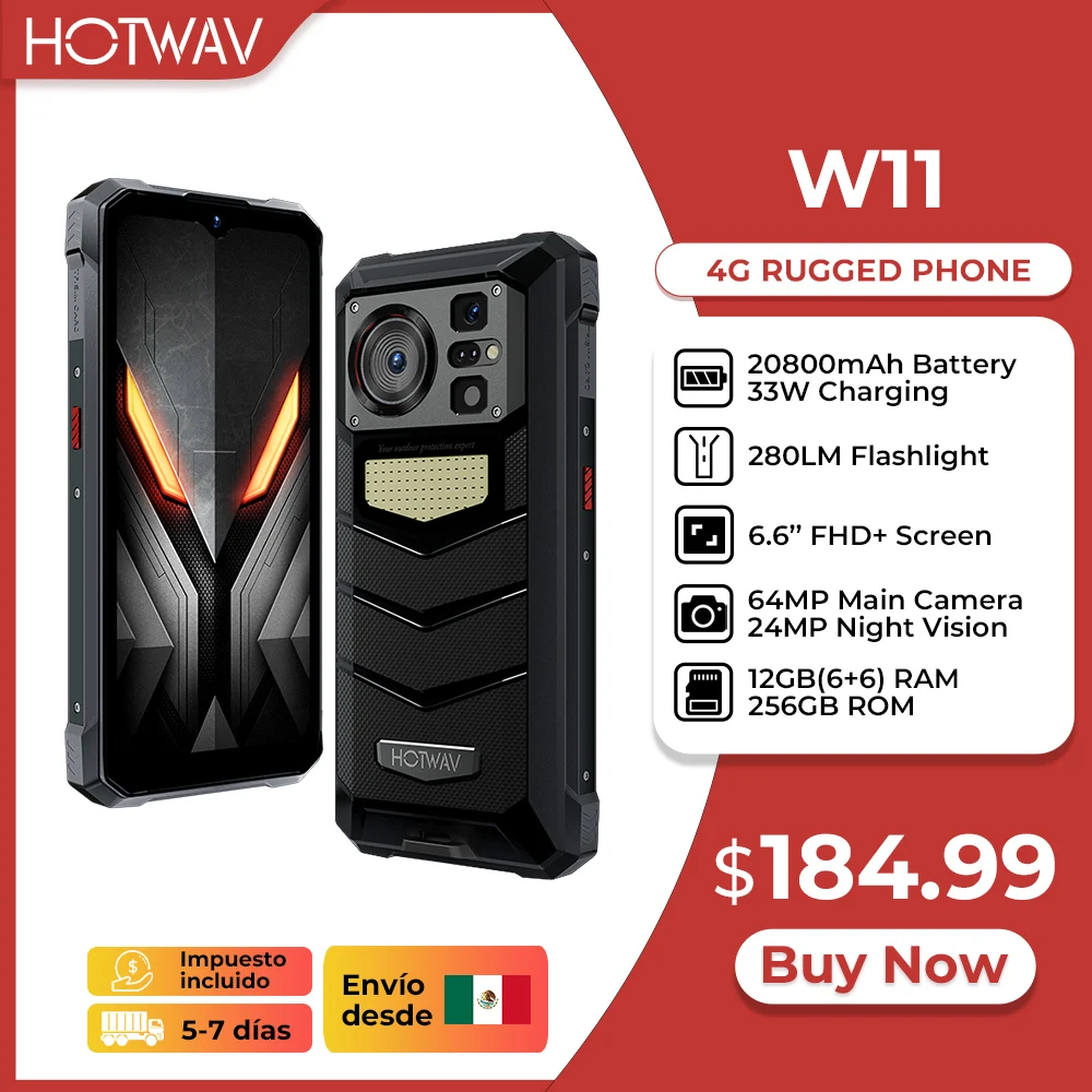 hotwav w11 telefone robusto 280lm lanterna 66 fhd mais 20800mah bateria smartphone 24mp visao noturna 33w carregamento rapido telefone movel 01