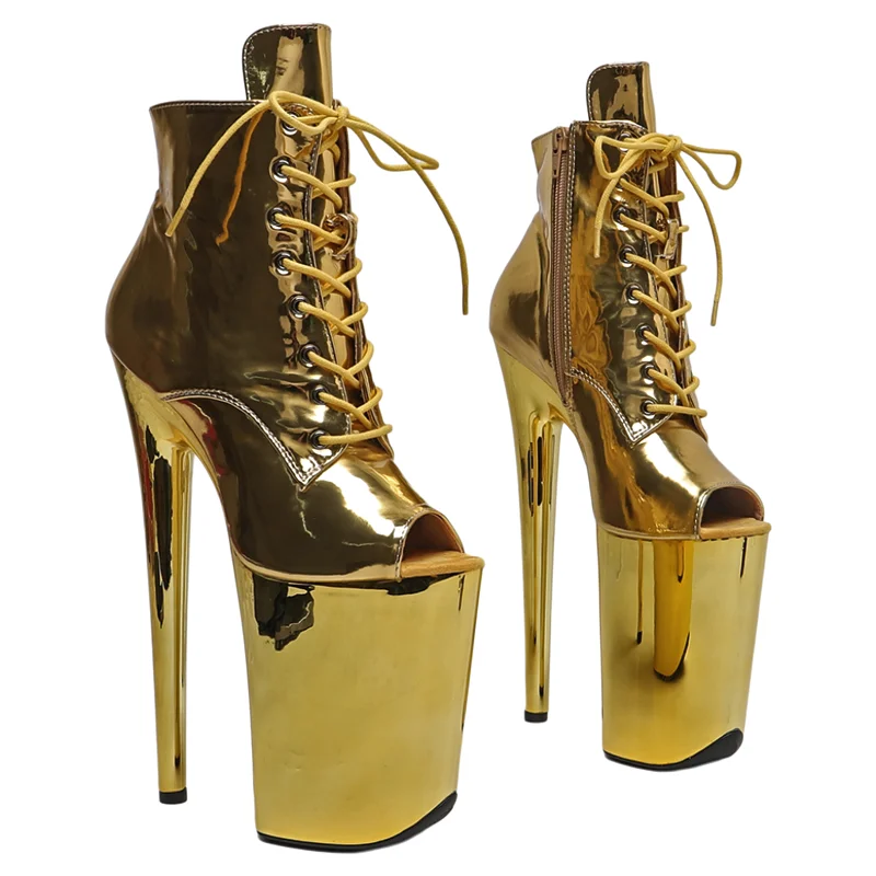 

Leecabe 23CM/9inches Shiny PU upper Sexy boots Open toe High Heels Platform stripper heel ankle Pole Dance shoes