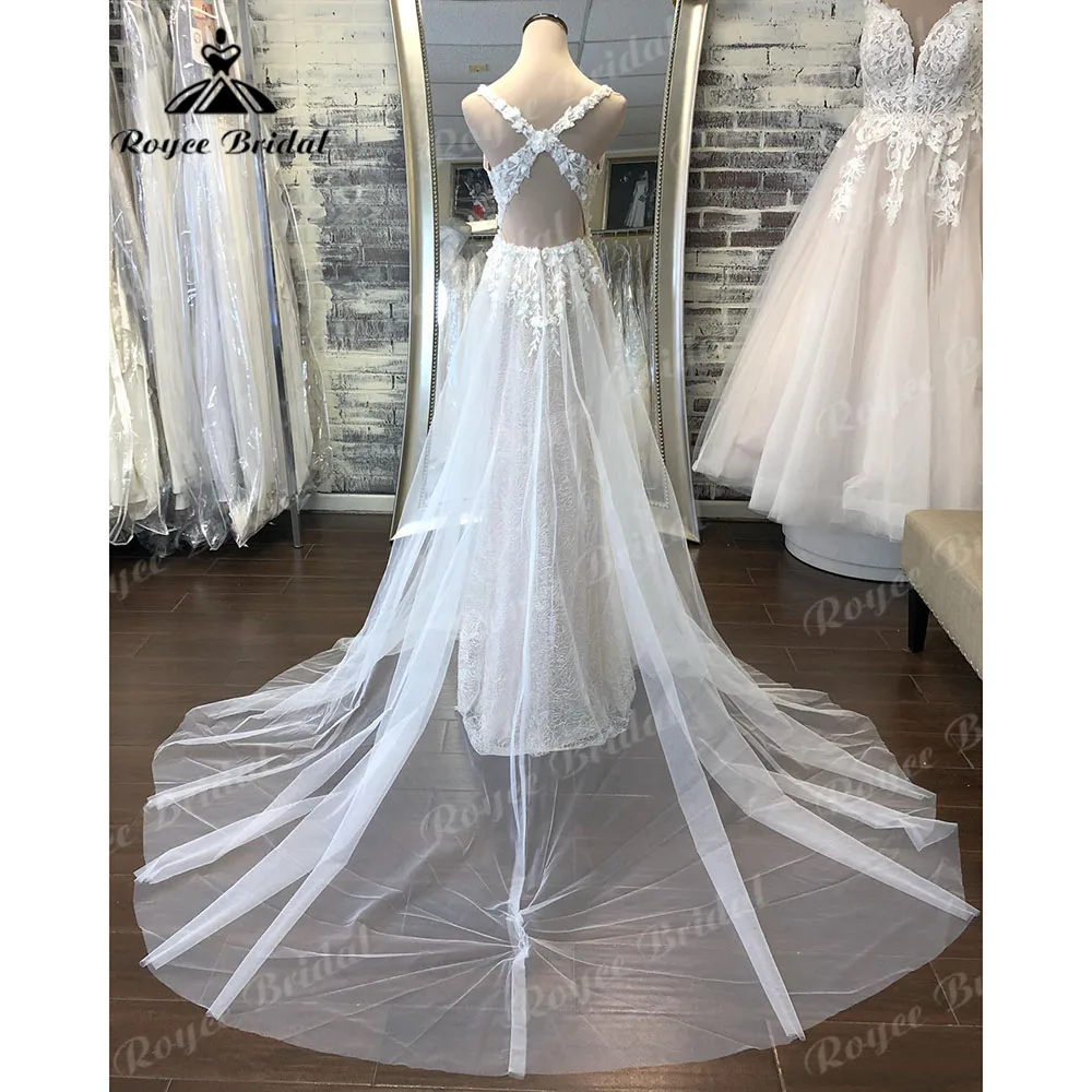 Robe de mariée en dentelle florale, style bohème, col en V, dos nu, pour les patients, 2024