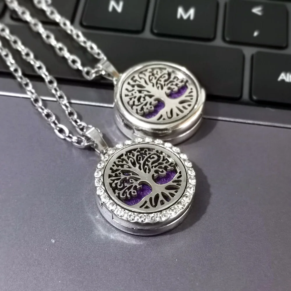 Tree Hollow Out Aromatherapy Diffuser Necklace Jewelry Perfume Locket Pendant Essential Oil Scent Locket Necklace With Pads