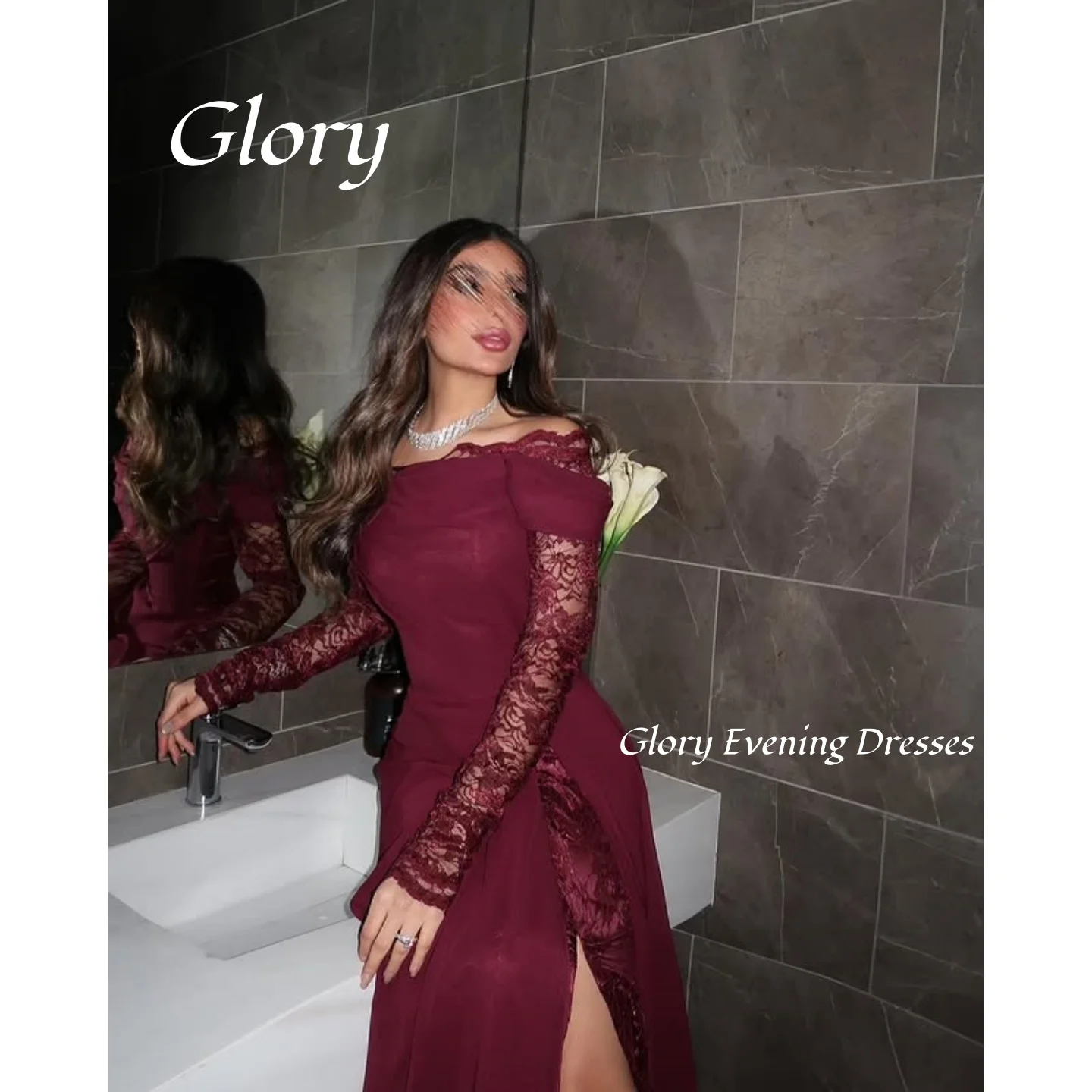 

Prom Dresses Long Sleeves Saudi Arabia Elegant Red Lace Evening Dress With Slit Wedding Party Dress For Special Events 2026