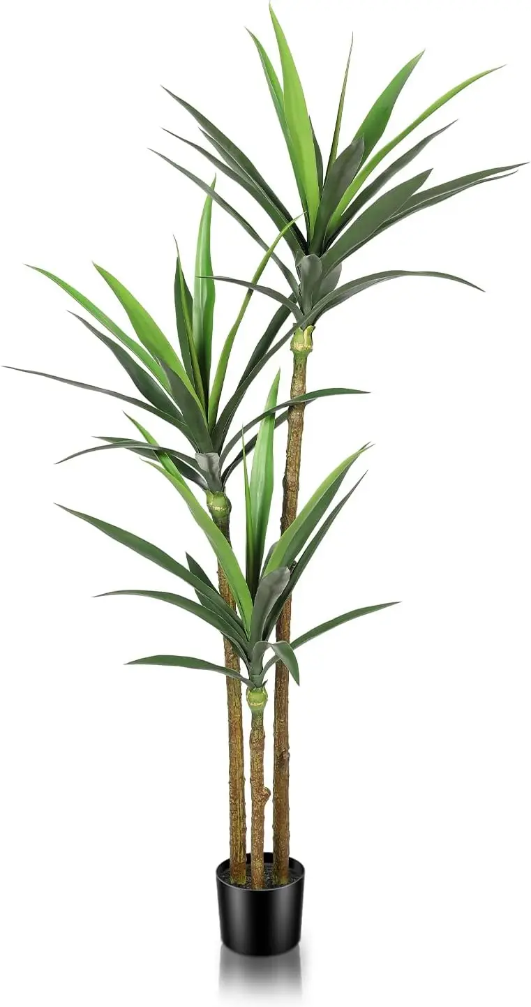 Faux Agave Tree 5ft - Artificial Agave Plant with 3 Heads Fake Yucca Dracaena Tree in Potted for Home Decor Indoor Housewarming