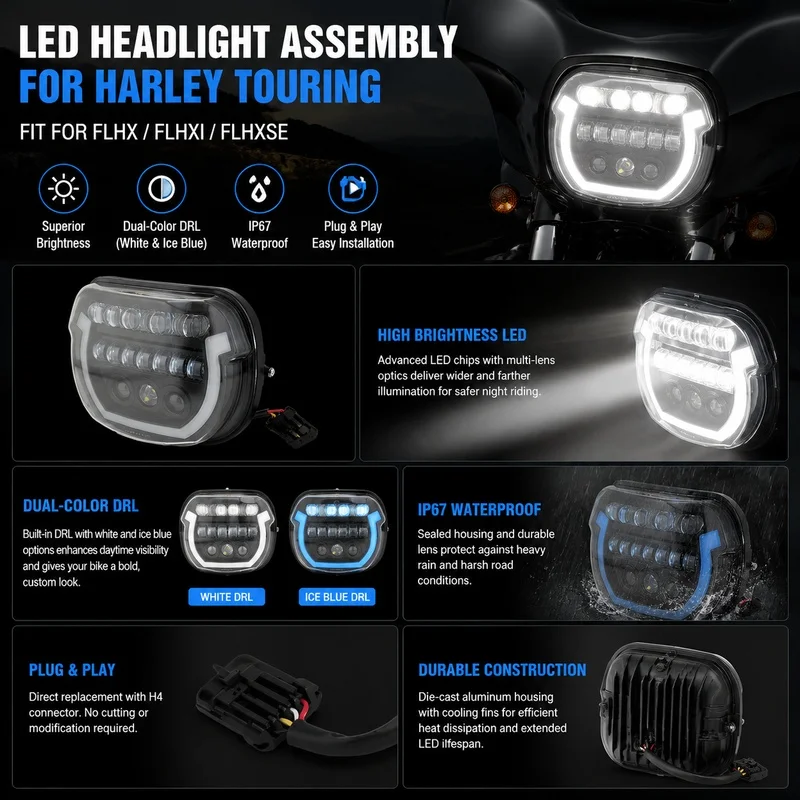 240mm x 220mm LED Motorcycle Headlight 7