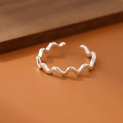 Fashion Twisted Line 925 Sterling Silver Smooth Wave Simple Opening Rings