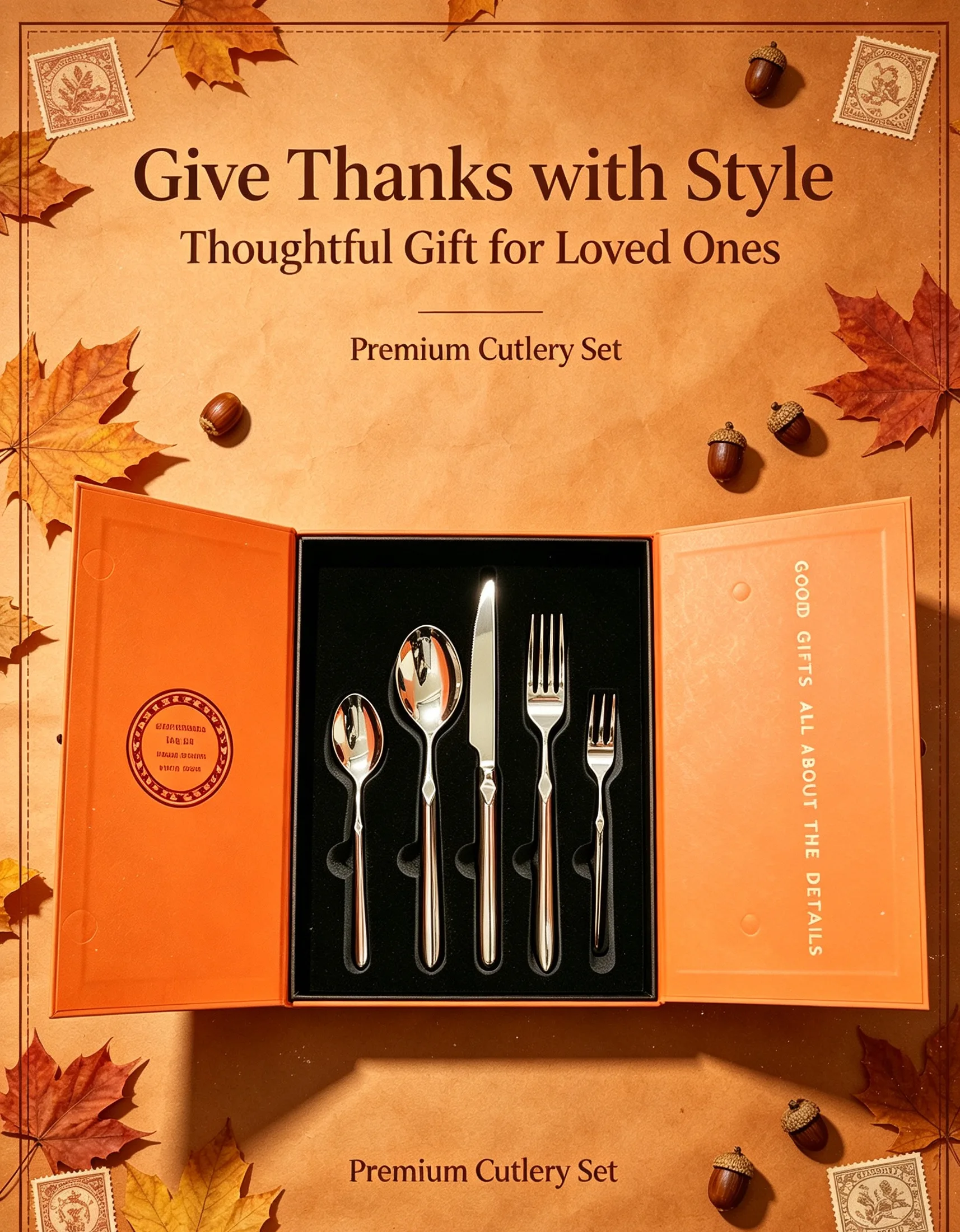 Stone Texture Handle 5Pcs Cutlery Set 420/304 Stainless Steel, Reusable Tableware Packed in Luxury Gift Box