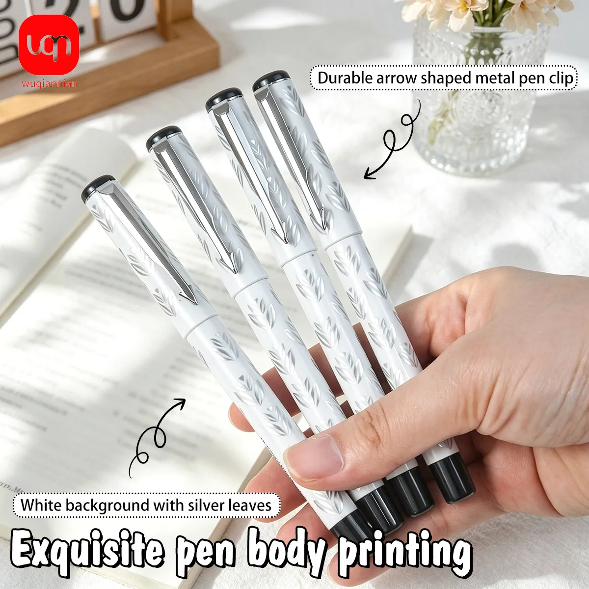 WQN Pen Refill 0.5mm High-Quality Pattern Gel Pen Metal Clip Smooth Writing, No Ink Break, Plenty of Black Ink, Refillable Set