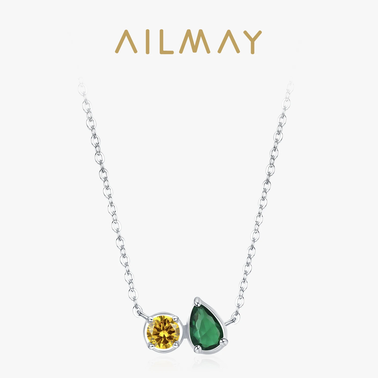 

Ailmay 925 Sterling Silver Exquisite Colorful Geometric Pendant Necklace For Women New Model Fine Jewelry Wedding Gift