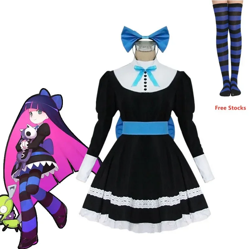 Anime Panty Stocking Costume Cosplay Anarchy Autunno Cameriera Lolita Dress Cintura Copricapo Abiti da festa di Halloween per ragazze
