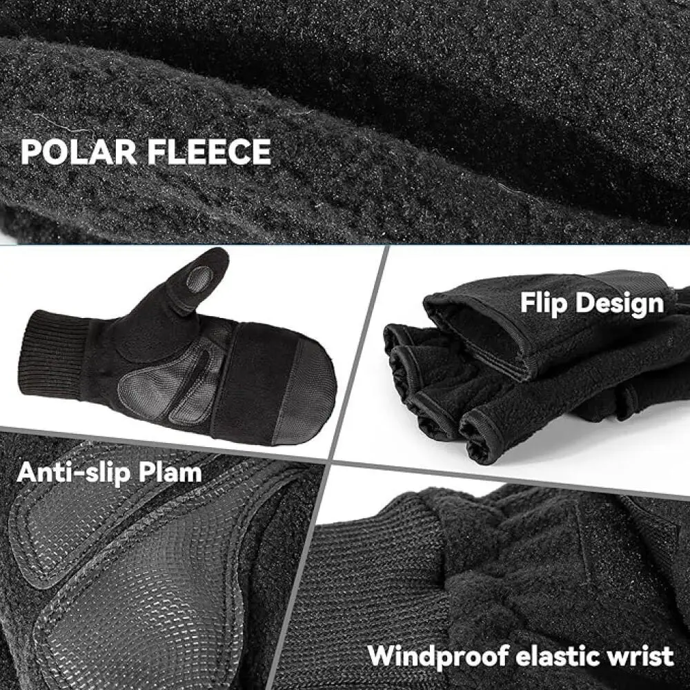 Fingerless Polar Fleece Gloves Mittens  Windproof Thermal Anti Slip Touch Screen Gloves  for Cycling Driving Hiking