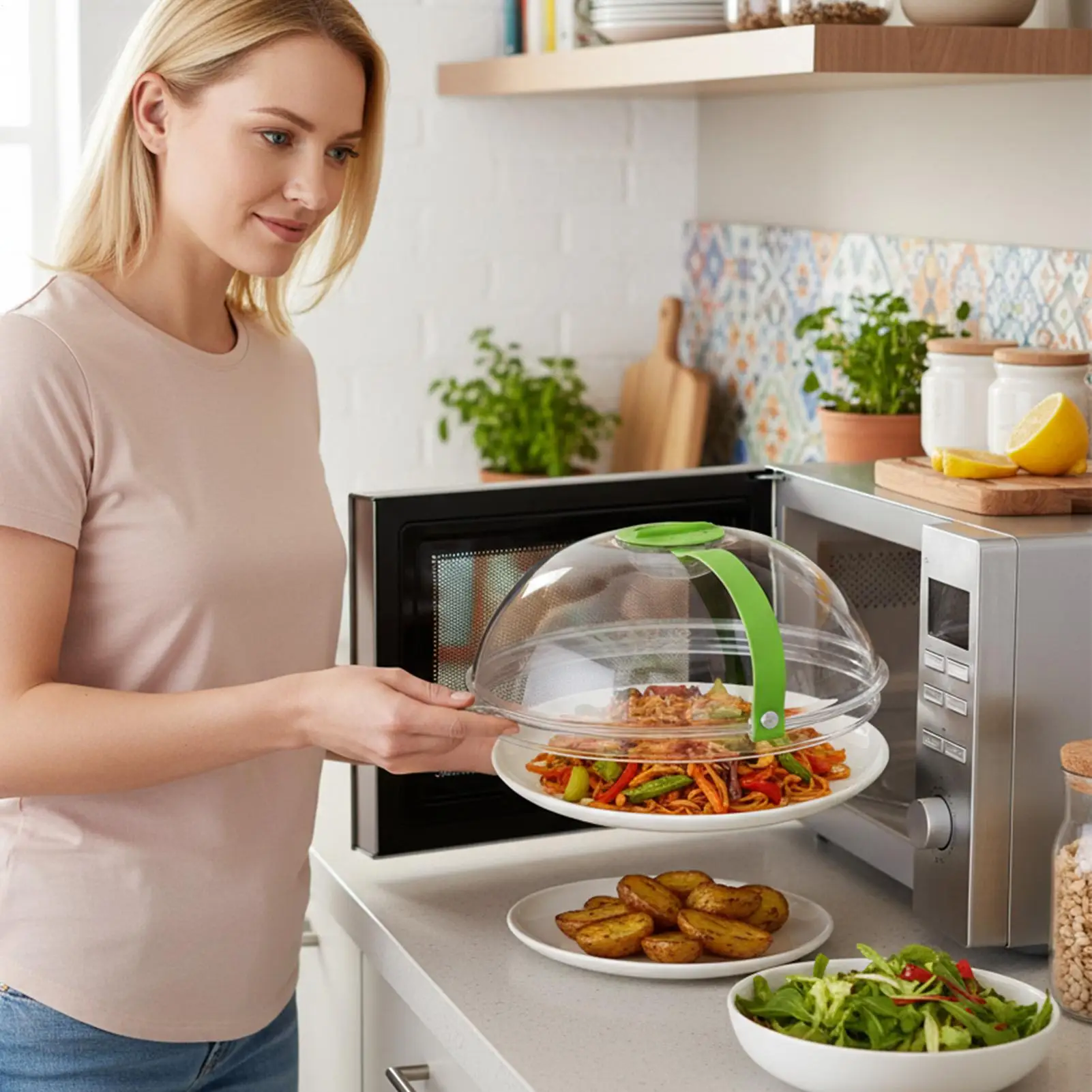 

Microwave Cover Reusable Guard with Handle Heat-Resistant Microwave Cover for Food for Soup Sauces Leftovers Snacks Vegetables