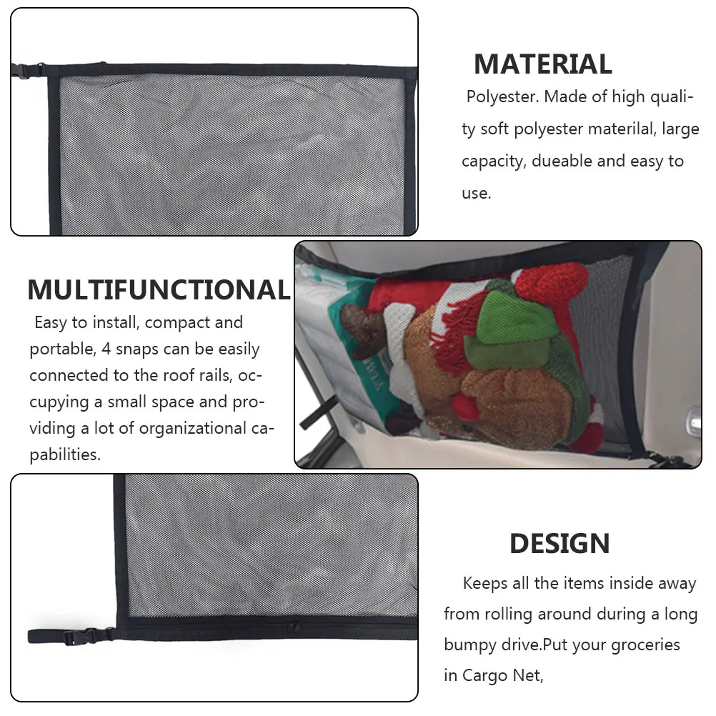 

Car Roof Storage Bag Black Durable Polyester Spacious Mesh Chain Pouch Car Interior Roof Net Auto Hanging Pouch for Sundries