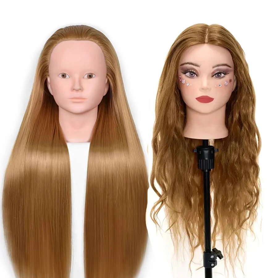 24 inch synthetic hair makeup mannequin head, beauty mannequin practice doll head, with desktop stand and hair styling set