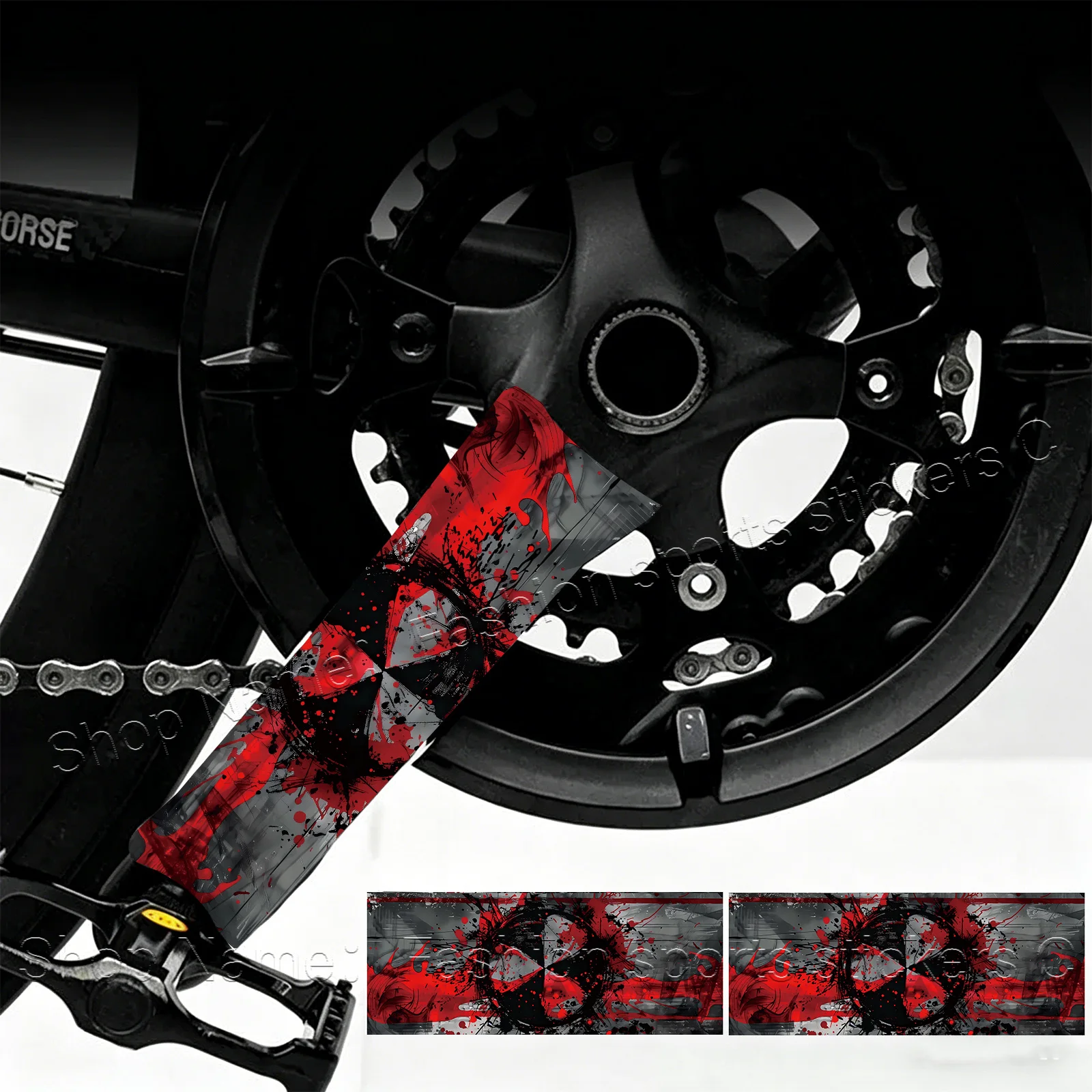 2Pcs Red Black Splatter Checkered Crank Arm Stickers, Waterproof Scratchproof Decals For Mountain & Road Bikes