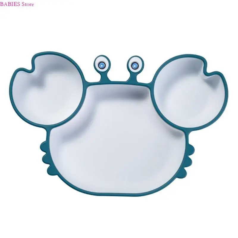 

C9GB Cartoon Baby Suction Bowl Divided Dinner Plate Infants Learning Feeding Dish Silicone Dual Color Bowl for