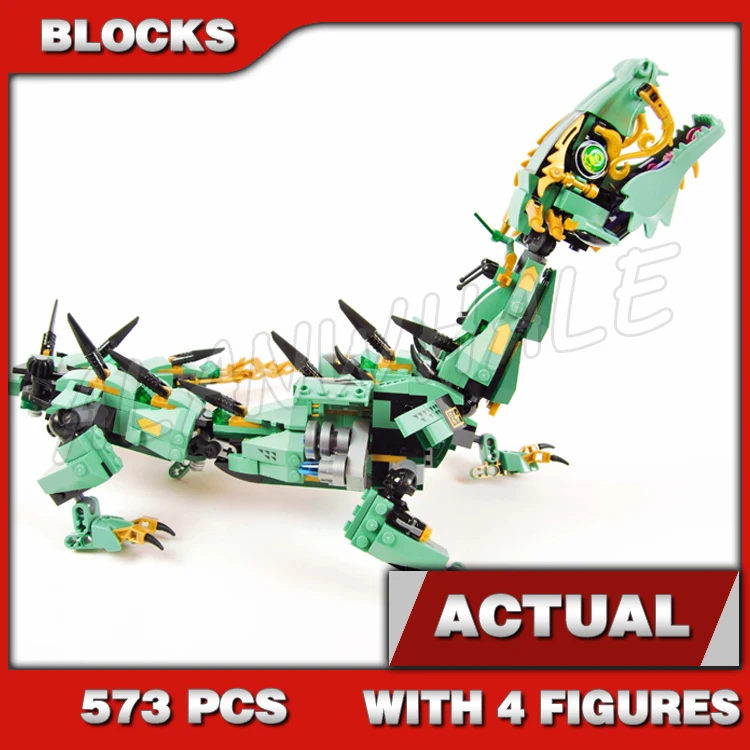 573pcs Shinobi Green Mech Dragon Fully Posable Body Swooshing Tail Garmadon 10718 Building Block Sets Compatible With Model