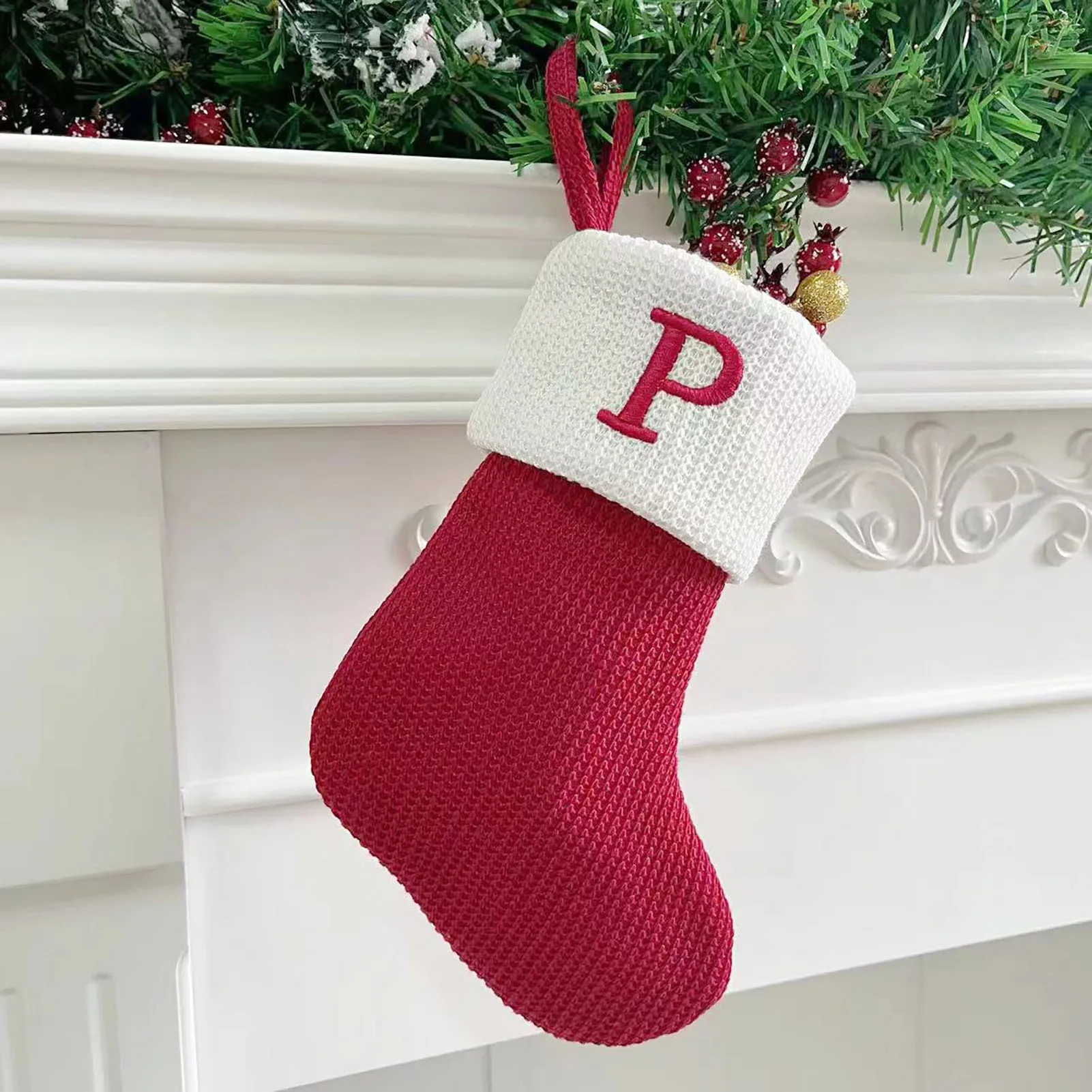 Knitted Letter Christmas Socks Xmas Tree Pendant Decorations Gift Bag Suitable for Fireplaces Stairs Rooms