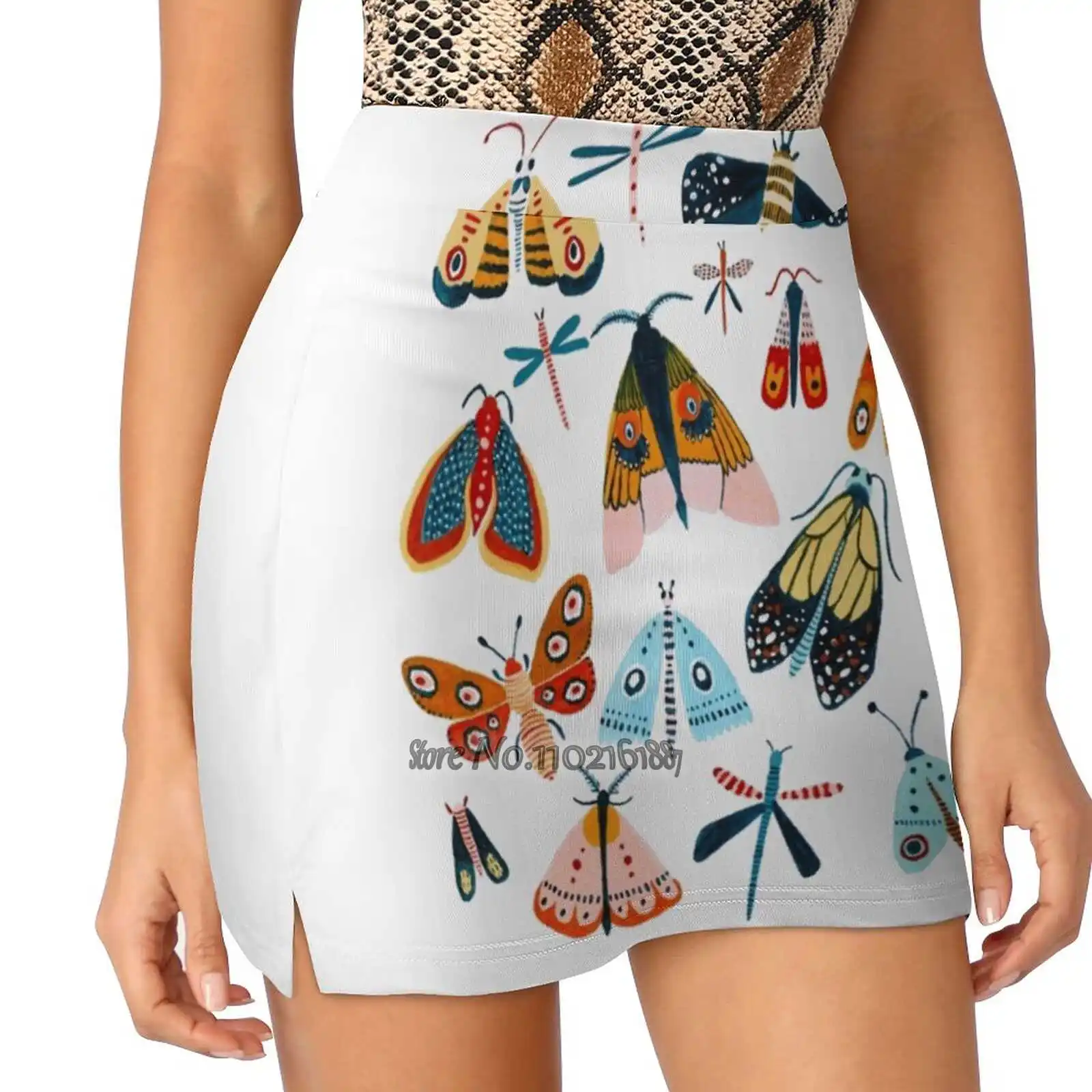 Woodland Moths Fake Two-Piece Hakama Skirt Women Pencil Skirts Workout Sports Mini Skirt Moths Colourful Vivid Vibrant Garden