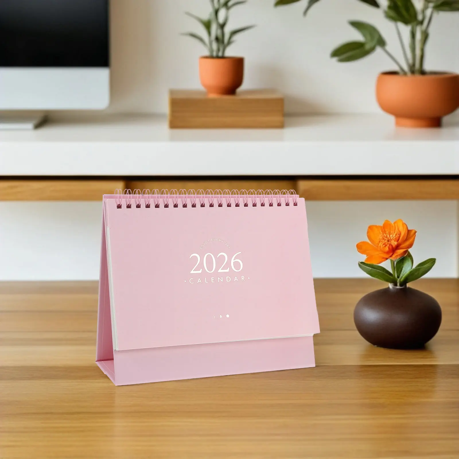 

2Pcs Desktop Calendar 2026 Large Stand Up Daily Schedule Organizer Retro Style Tabletop Calendar for Work Study Space Pink