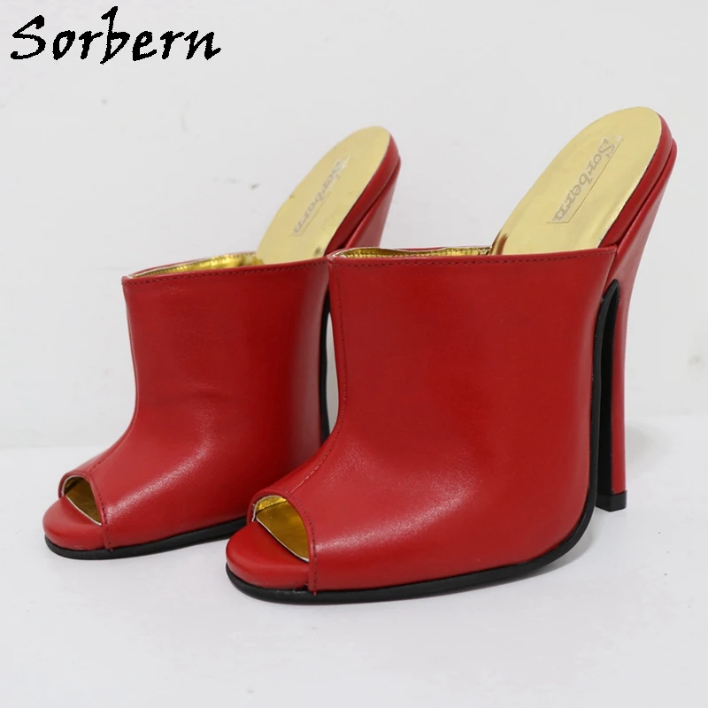 Sorbern 16Cm sandały z prawdziwej skóry kobiety szpilki wysokie obcasy Peep Toe Mule sandały na platformie wsuwane na niestandardowe kolory