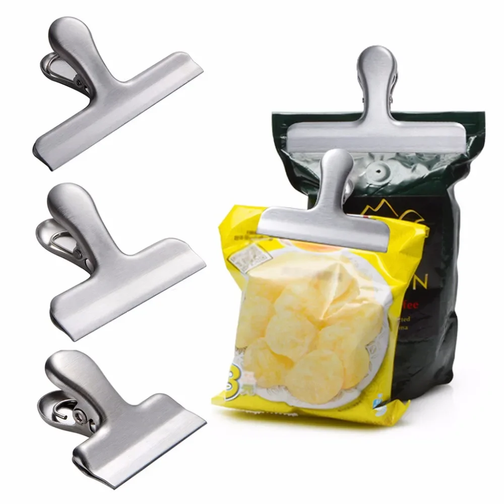 Food Storage Sealing Clip Stainless Steel Chip Bag Clips Kitchen Food Clip  Binder Clip Office Supplies