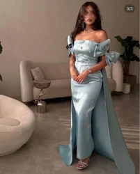 Off Shoulder Prom Dress Strapless Custom Made Sequins Beadings Blue Bow Evening Gown Formal Occasion Wedding Party Dress 2024