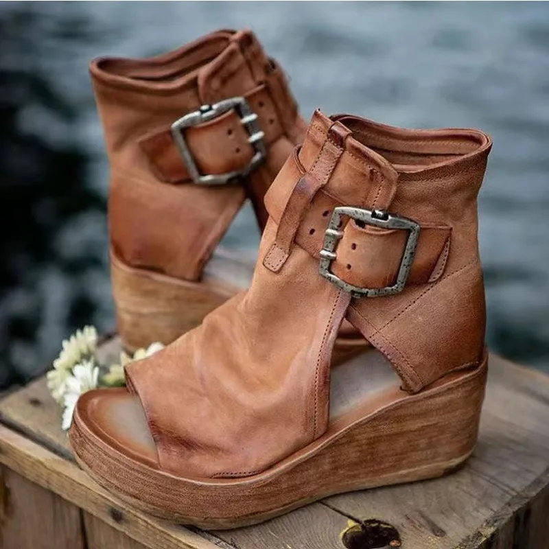 Roman High Heel Fashion Women's shoes Summer Thi Bot Fi Mouth Sandals High Help Slope Heel Boots Women's 43 Sweet shoes