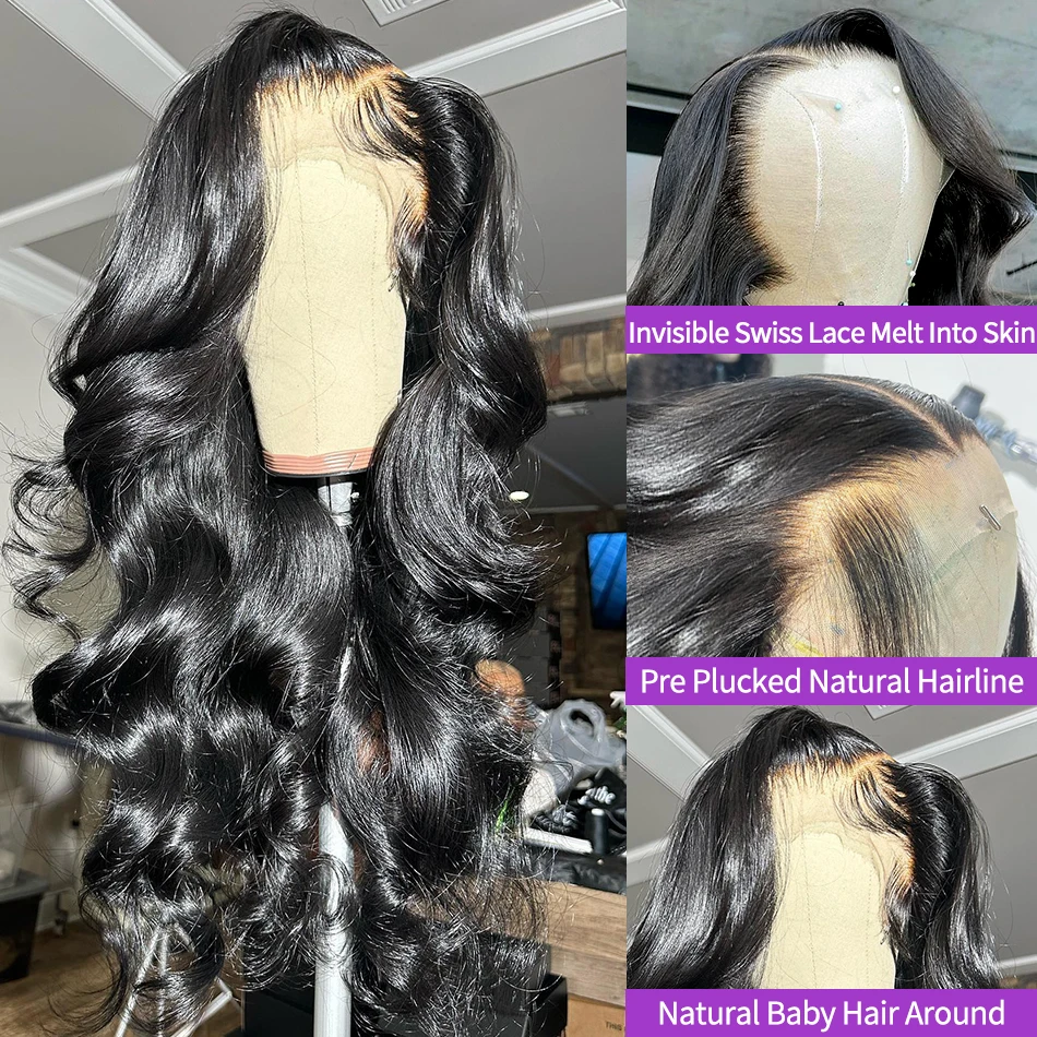 13x6 HD Transparent Body Wave Lace Frontal Human Hair Wig 30 40 Inch 13x7 Lace Front Wig 250 Density 6x6 Glueless Closure Wigs