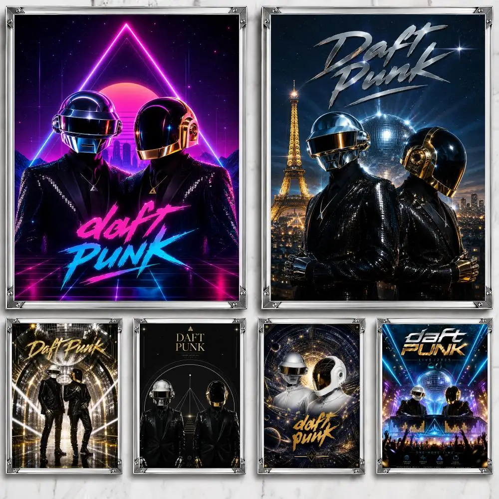 Vintage band D-Daft P-Punk Poster Self Adhesive Wall Decor Waterproof Removable for Bedroom Living Room bar Gift