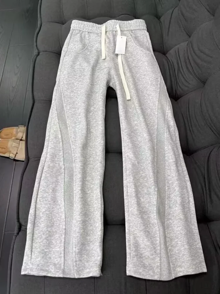 American Style Cleanfit Patchwork Wide Leg Pants Men Women Straight Casual Sports Sweatpants Drapey Heavyweight Trousers